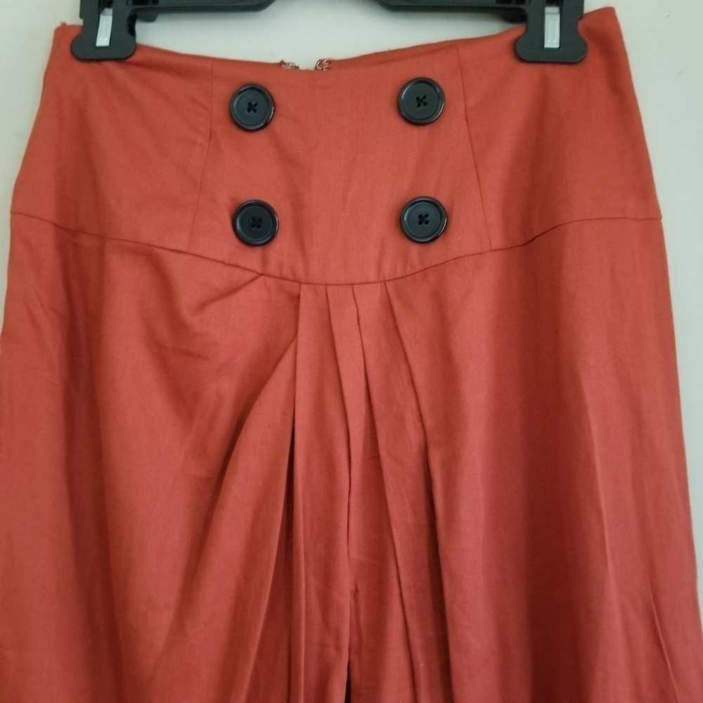 Anthropologie ATSU High Waist Pleated Shirt Rust Button Zip Back Size XS - Picture 12 of 14